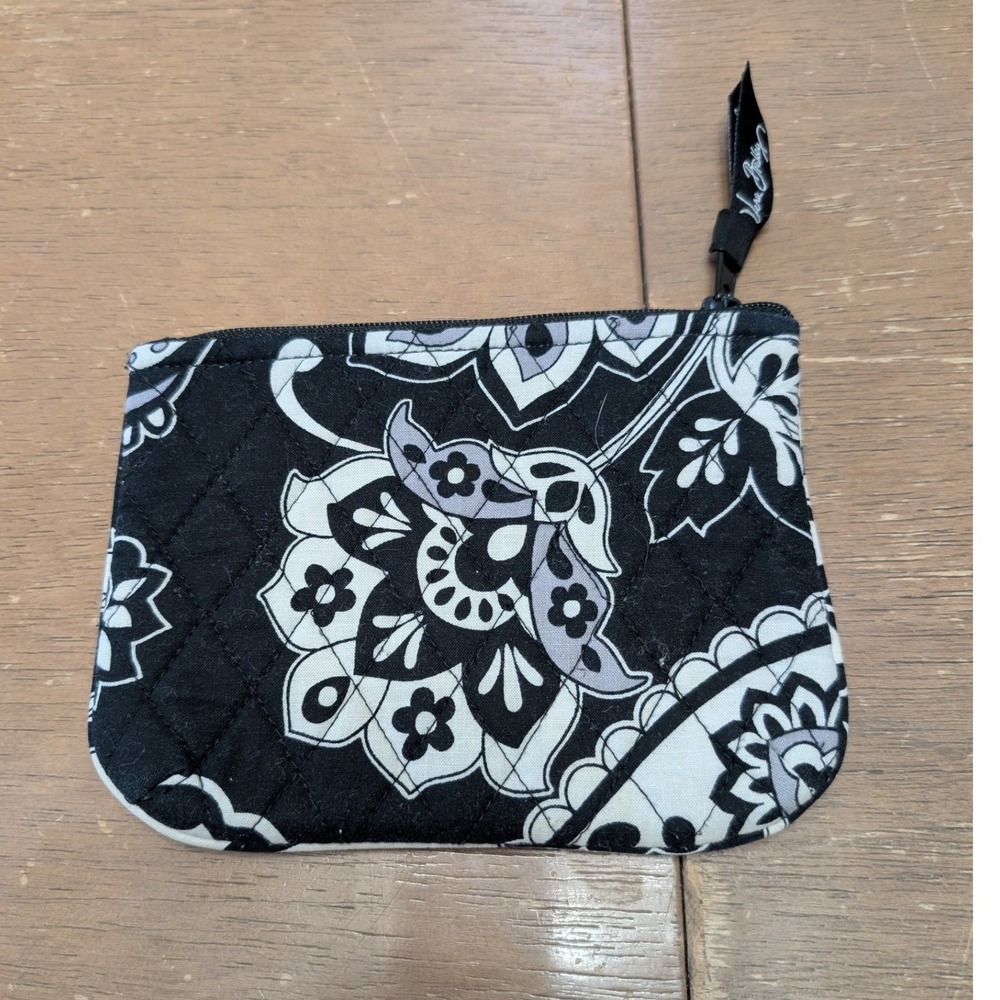 Vera Bradley Black White Floral Paisley Quilted Cotton Coin Purse Zip Pouch
